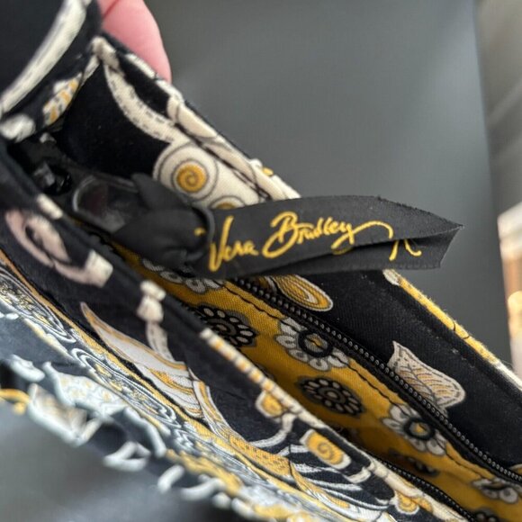 VERA BRADLEY Purse Hannah Yellow Bird Satchel Handbag Pleated Top Handle EUC - Picture 3 of 4